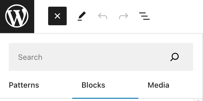 WordPress block inserter