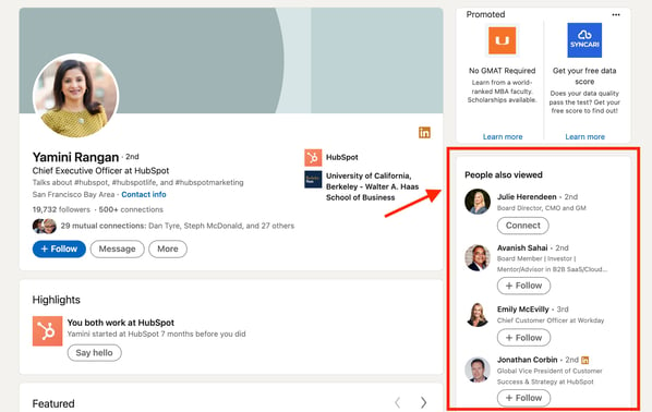 linkedin prospecting: people also viewed sidebar