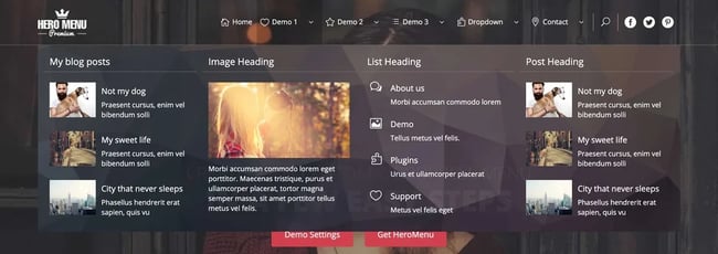 demo for the wordpress mega menu plugin hero menu