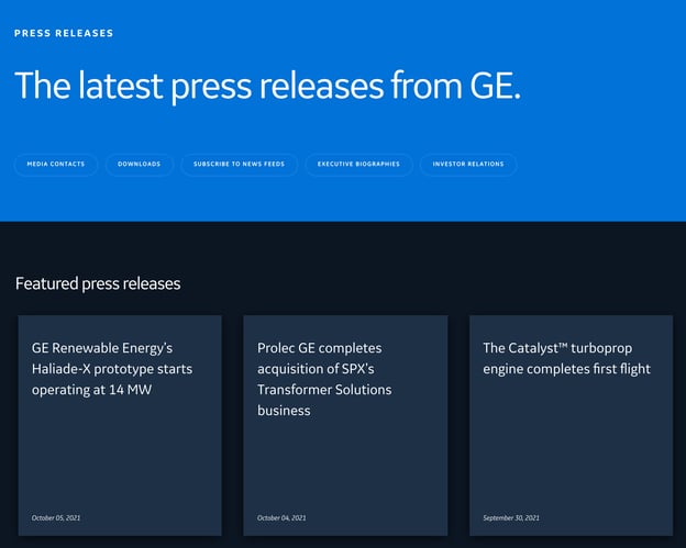 Press Page Example: GE