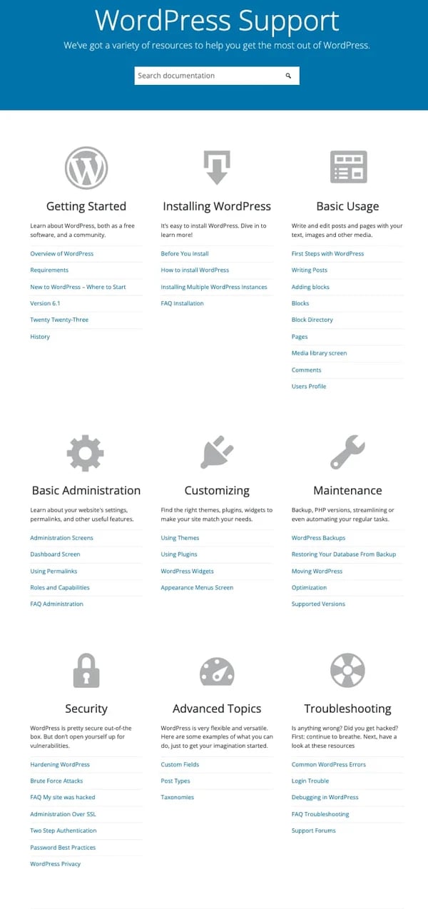 WordPress support center