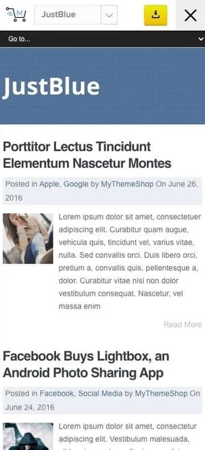 mobile preview of the mobile friendly wordpress theme JustBlue