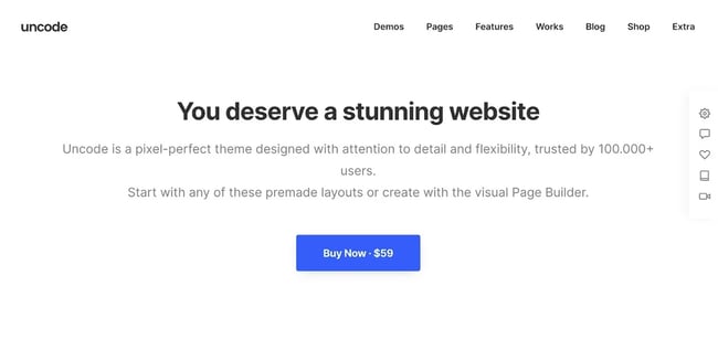 product page for the premium wordpress theme uncode