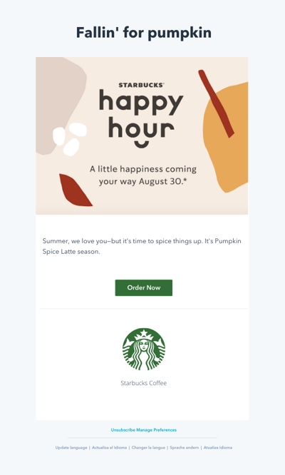 event invitation email: starbucks example