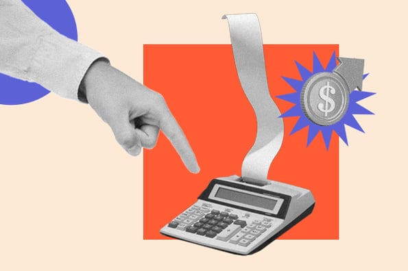 person uses calculator to map gross sales vs net sales 