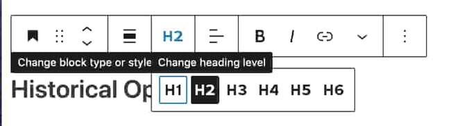 How to create blog WordPress: Change the heading level with the heading options when formatting a WordPress blog