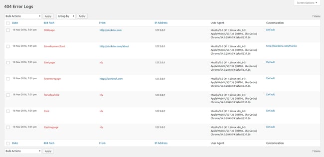 404 to 301 redirect Wordpress plugin on 404 error log dashboard