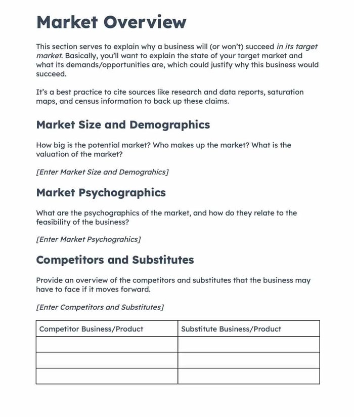 feasibility study template, how to create a market overview for a feasibility study