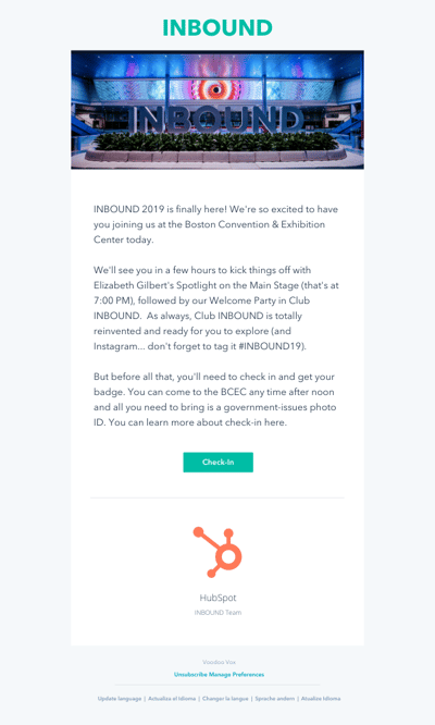 event invitation email: inbound event language