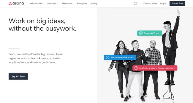 b2b website: image shows asana website which features multiple well-placed calls to action.