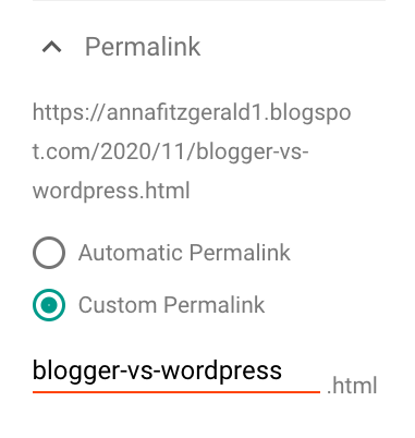 Customizing a permalink in Blogger