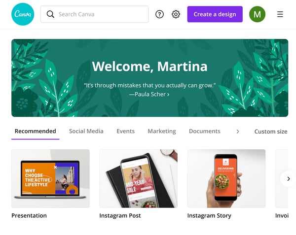 Canva homepage