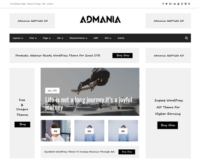 Admania theme demo has multiple banners and widgets for ads and affiliate products 