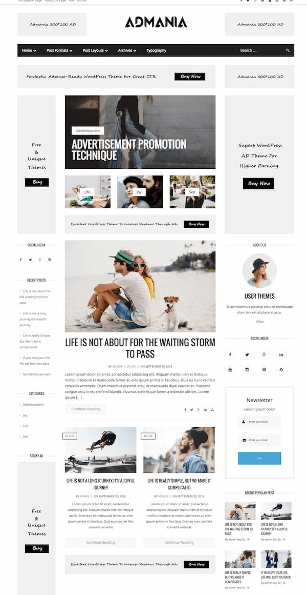 Admania wordpress theme with advertising space