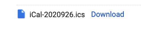 Screenshot of ics. link; how to send a calendar invite