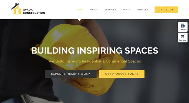 Avada Construction theme prebuilt website for WordPress