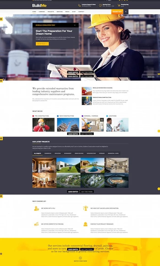build me construction theme live demo 