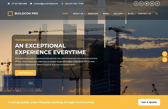 Buildcon construction theme homepage demo for WordPress