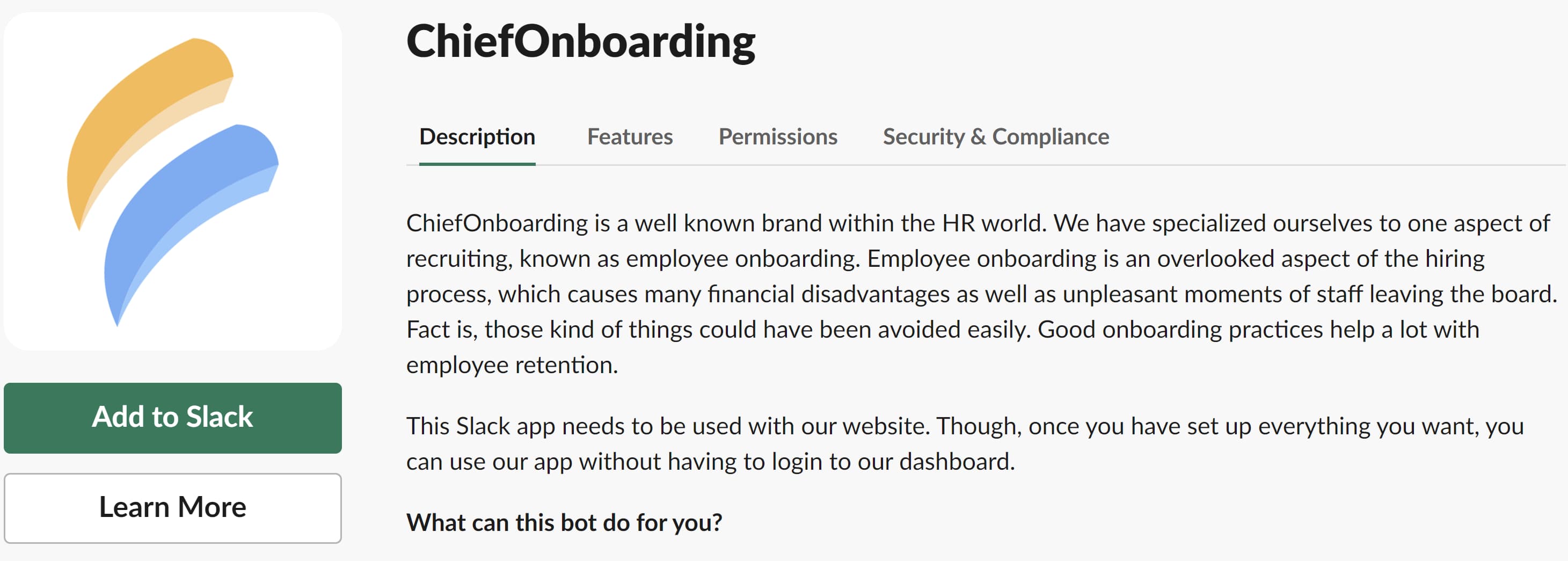 Screenshot of ChiefOnboarding, a bot for Slack