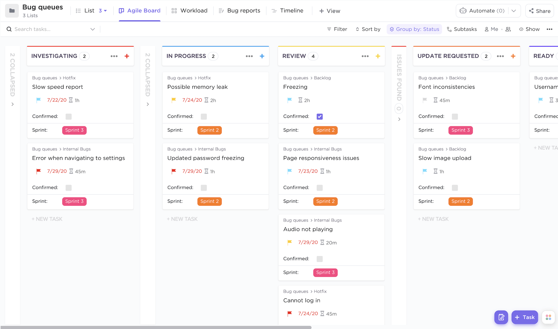 Clickup issue tracking