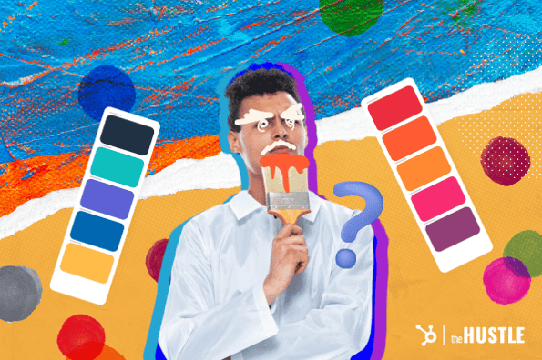 Logo psychology: A man holds a paint brush surrounded by colors.