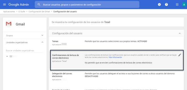 Configuración correo electrónico acuse de recibo Gmail
