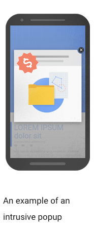 Demo of intrusive popup that will affect site rankings and bounce rate 