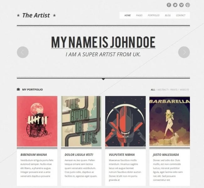 Best Vintage Retro Style WordPress Themes: The Artist