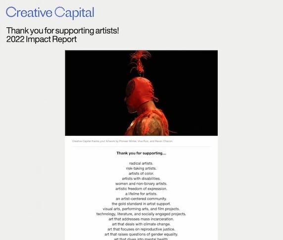 Creative Capital welcome email