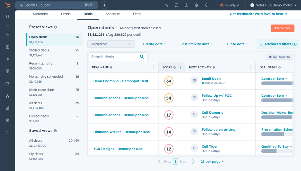 Deals workspace for guided selling feature of Sales Hub