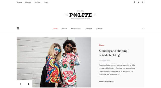 Default demo of best content sharing WordPress theme Polite features image slider and sidebar
