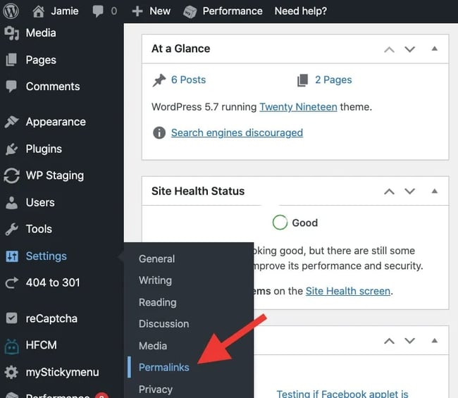 Click Settings > Permalinks in WordPress dashboard to make WordPress create default htaccess file