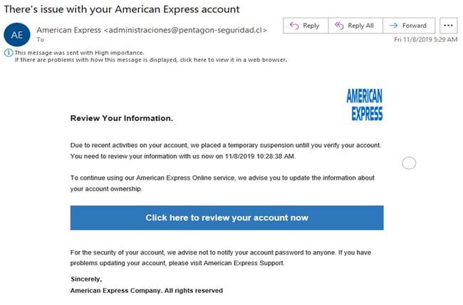 ecommerce fraud protection: a sample phishing email