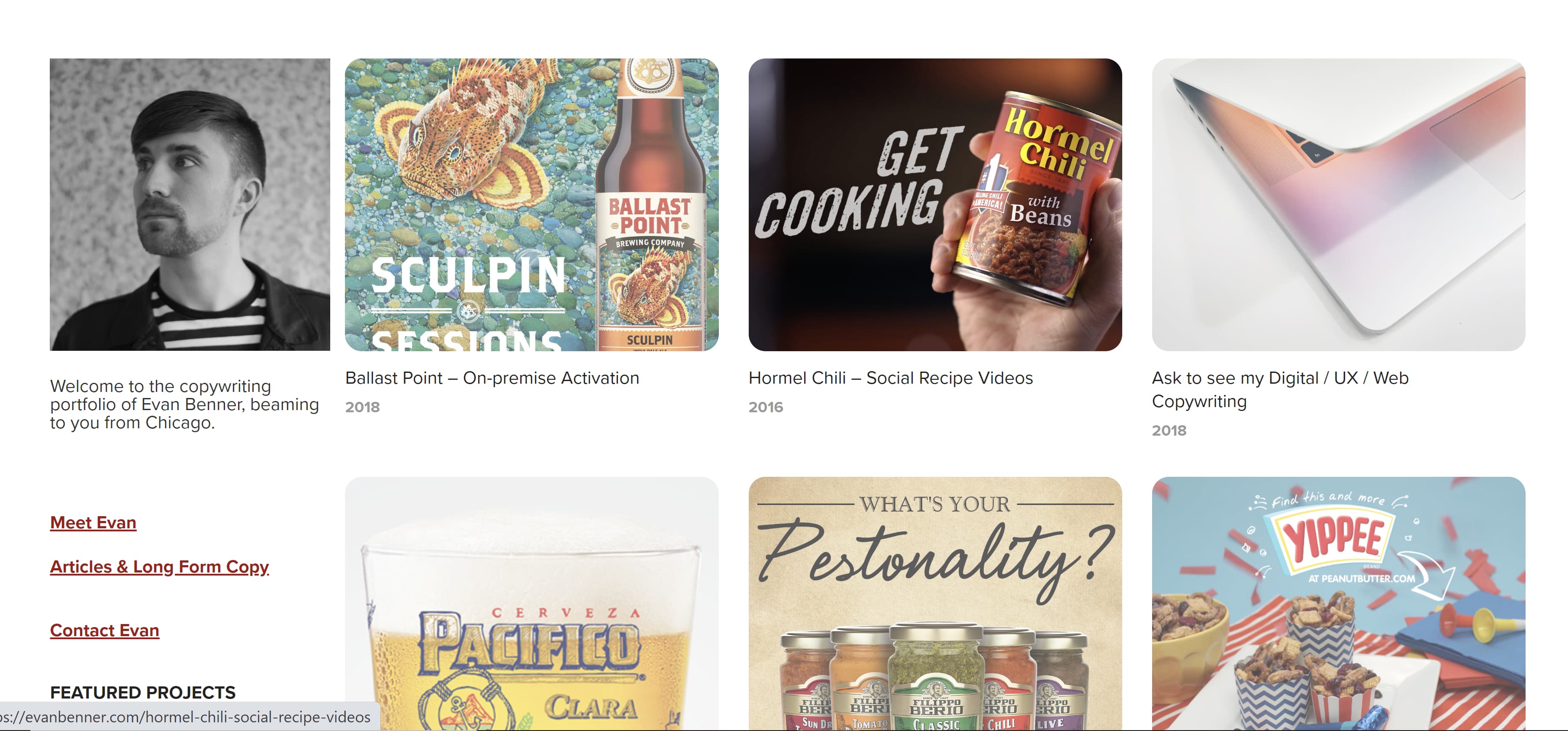 Copywriting portfolio example by Evan Benner