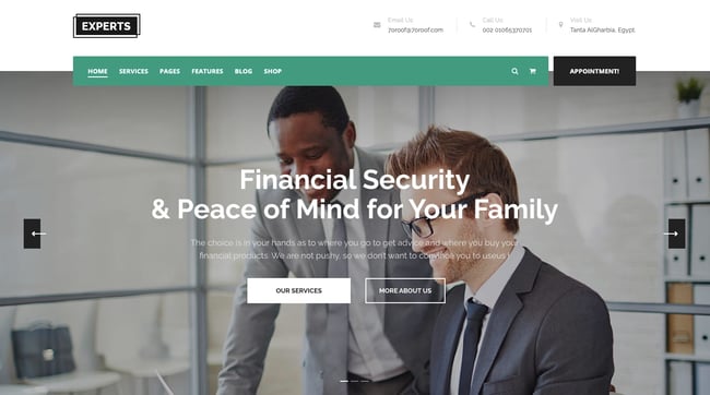 Experts theme demo for a WordPress affiliate marketing website