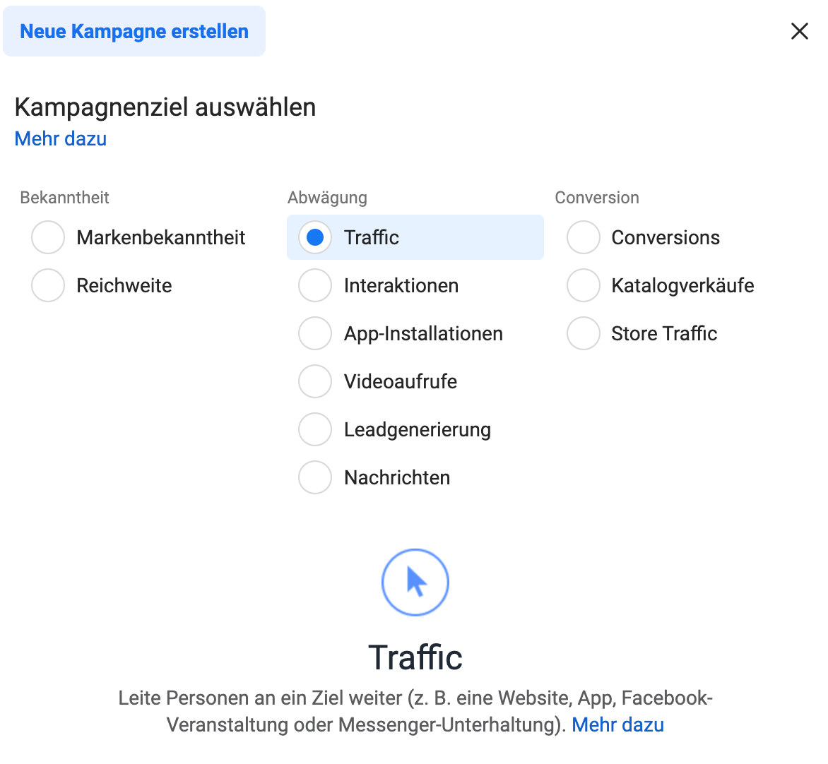 facebook ads kampagne erstellen: kampagnenziel auswählen