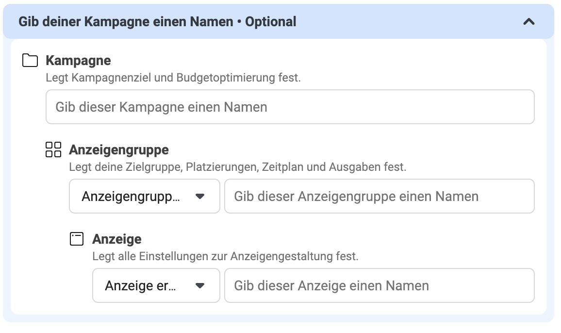 kampagnenname für facebook ad festlegen