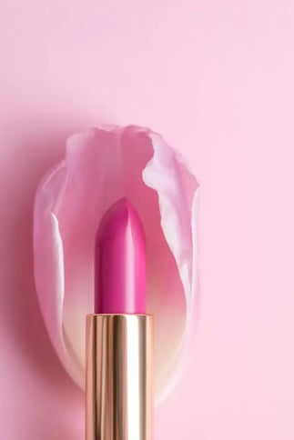 Produktfotografie-Beispiel Lippenstift auf Rosenbluete