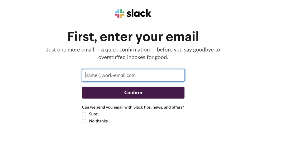 Emailadresse bei Slack eingeben