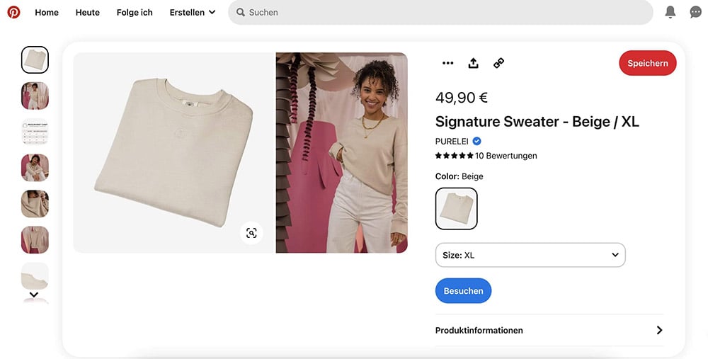 Screenshot Social-Commerce auf Pinterest