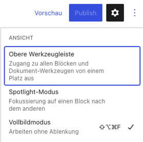 WordPress-Gutenberg-Editor Anzeigemodus wählen