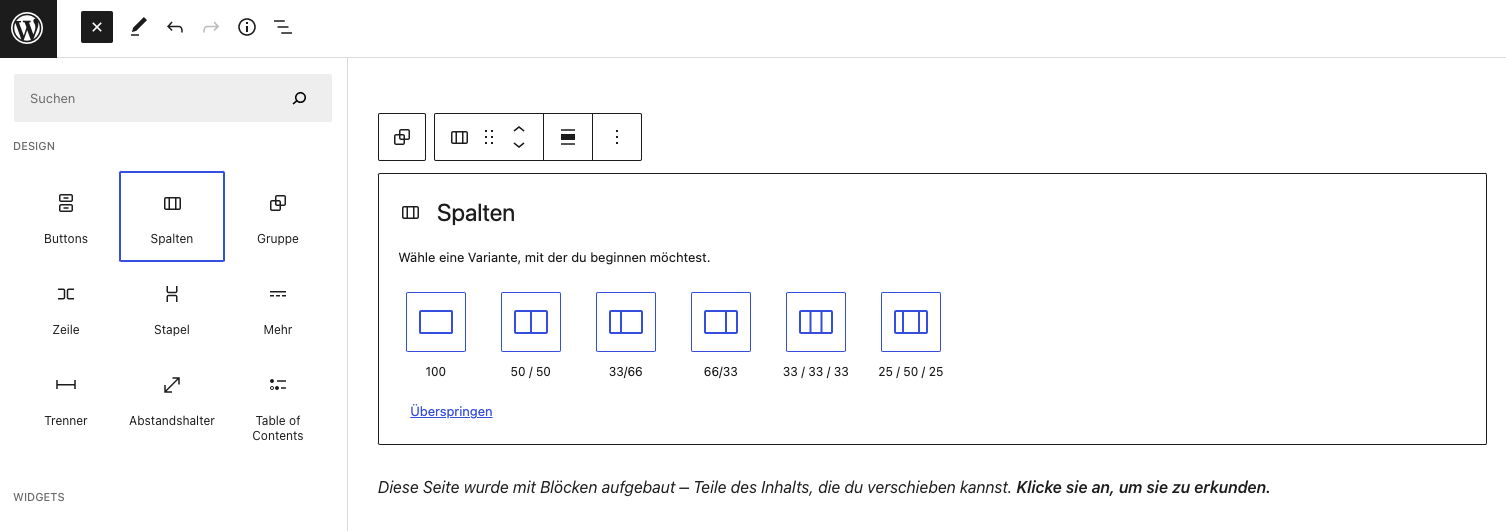 WordPress-Gutenberg-Editor Spalten erstellen