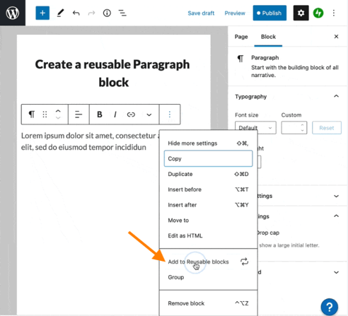 WordPress-Gutenberg-Editor Bock wiederverwenden