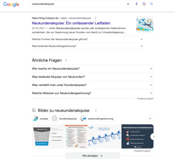 Bilder-Seo Beispiel von Suchergebnissen