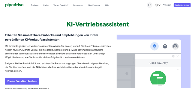 Screenshot CRM-System mit KI Pipedrive