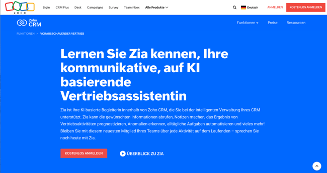 Screenshot CRM-System mit KI Zoho