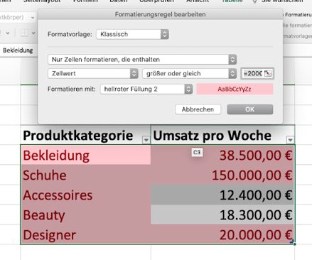 Excel bedingte Formatierung Farbe einfügen