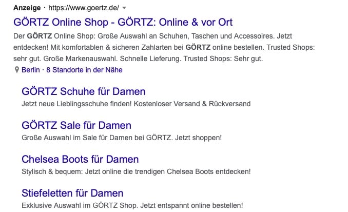 Screenshot Google-Ads-Erweiterungen Standort