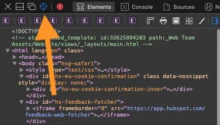 So untersuchen Sie Elemente auf dem Mac: die Schaltfläche für das Tool „Element untersuchen“ in Safari