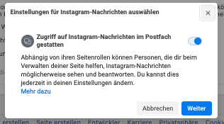 Instagram-Nachrichten in Facebook lesen - Einstellungen Postfach
